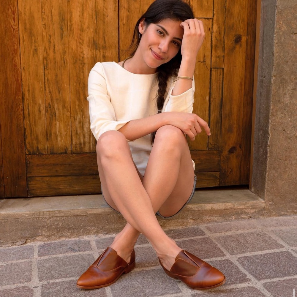 Nisolo x Anthropologie leather Emma D’orsay Oxford in brandy color new in‎ box